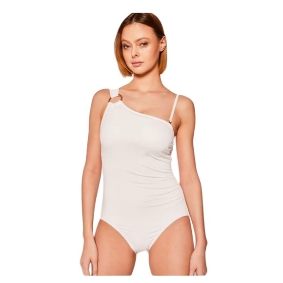 Michael Kors Women White Embellished One-Shoulder One-Piece Swimsuit Size US 16 - Picture 3 of 12